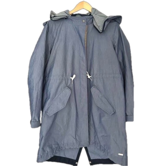 Scotch & Soda Jackets & Blazers - Scotch & Soda long  Jacket Womens Blue Full Zip Hood Nylon Troublemaker